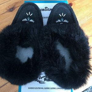 Black Suede and Real Fur Moccasins